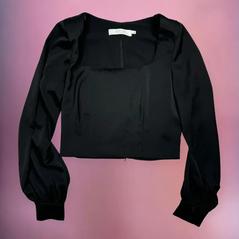 Astr Black long sleeve satin Blouse - Picture 5 of 8